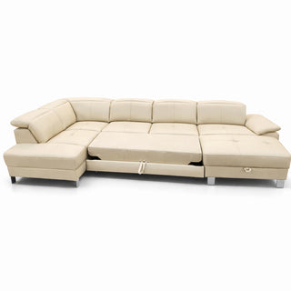 Narożnik U-kształtny skórzany MANTUA rozkładany z regulowanymi zagłówkami i pojemnikiem