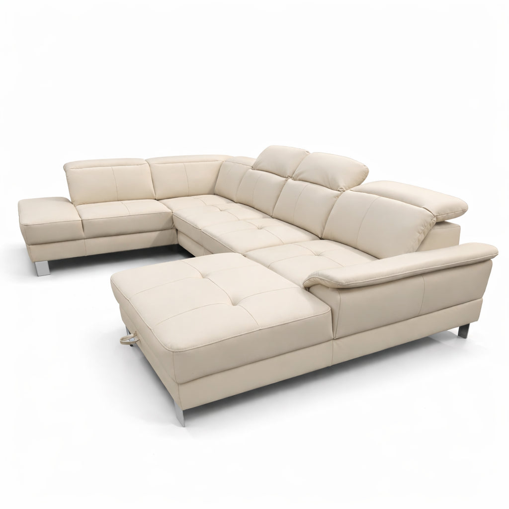 Narożnik U-kształtny skórzany MANTUA rozkładany z regulowanymi zagłówkami i pojemnikiem