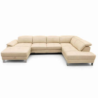 Narożnik U-kształtny skórzany MANTUA rozkładany z regulowanymi zagłówkami i pojemnikiem