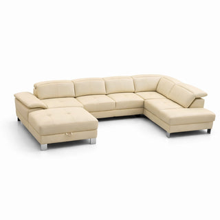 Narożnik U-kształtny skórzany MANTUA rozkładany z regulowanymi zagłówkami i pojemnikiem