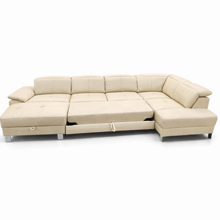 Narożnik U-kształtny skórzany MANTUA rozkładany z regulowanymi zagłówkami i pojemnikiem