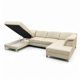 Narożnik U-kształtny skórzany MANTUA rozkładany z regulowanymi zagłówkami i pojemnikiem