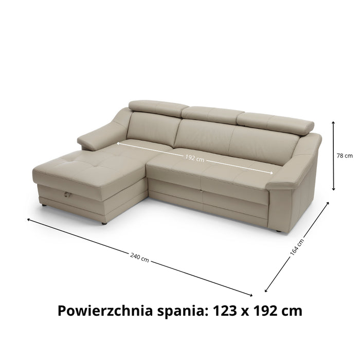 Narożnik ADUR rozkładany z pojemnikiem na pościel i ruchomymi zagłówkami