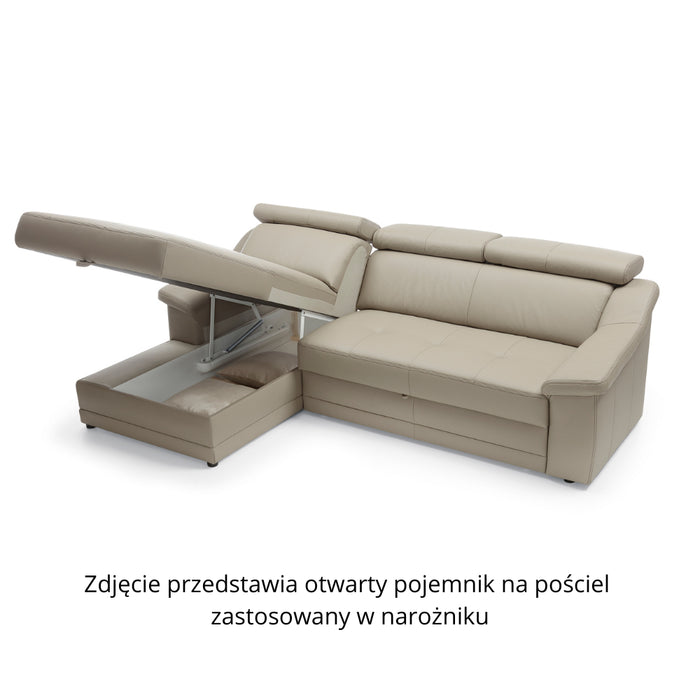 Narożnik ADUR rozkładany z pojemnikiem na pościel i ruchomymi zagłówkami