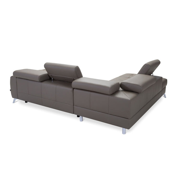 CAMELIA corner sofa, extendable, with a container and movable headrests, leather