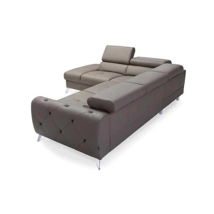 CAMELIA corner sofa, extendable, with a container and movable headrests, leather