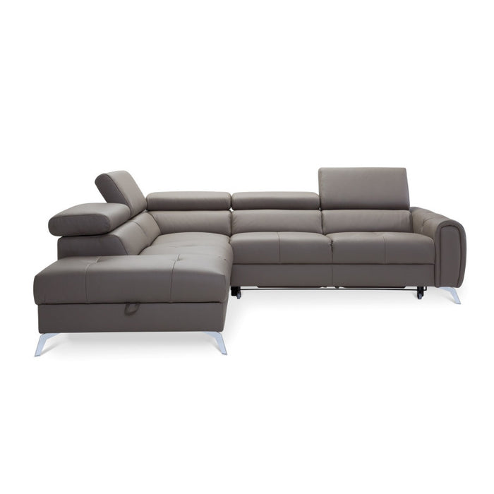 CAMELIA corner sofa, extendable, with a container and movable headrests, leather