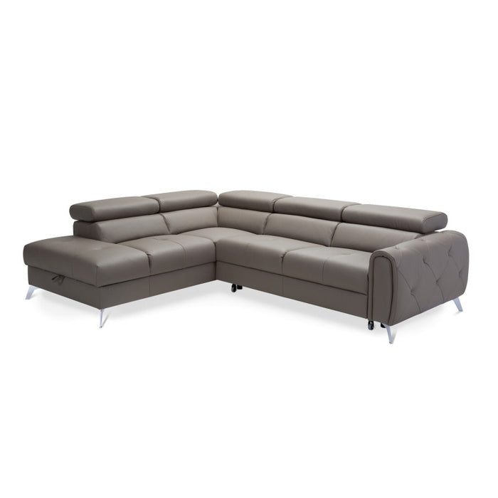 CAMELIA corner sofa, extendable, with a container and movable headrests, leather