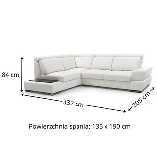 Narożnik CAPRI z otomaną i funkcją spania oraz ruchomymi zagłówkami