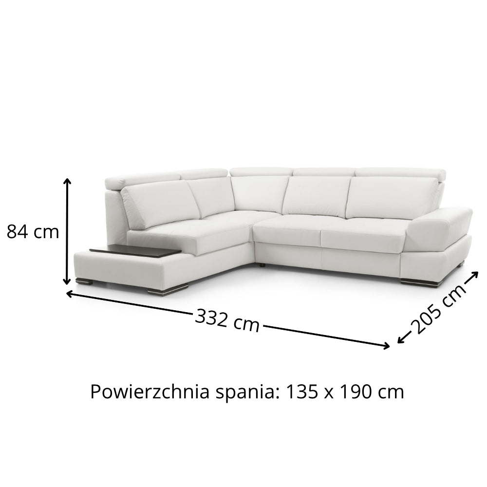 Narożnik CAPRI z otomaną i funkcją spania oraz ruchomymi zagłówkami