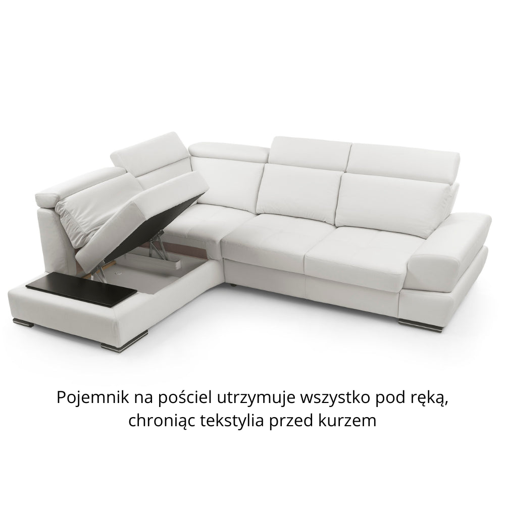 Narożnik CAPRI z otomaną i funkcją spania oraz ruchomymi zagłówkami