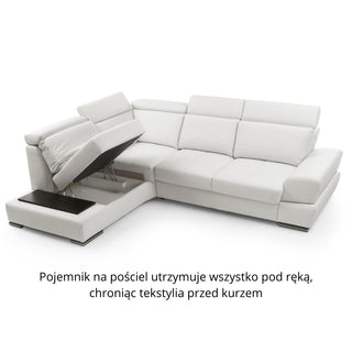 Narożnik CAPRI z otomaną i funkcją spania oraz ruchomymi zagłówkami