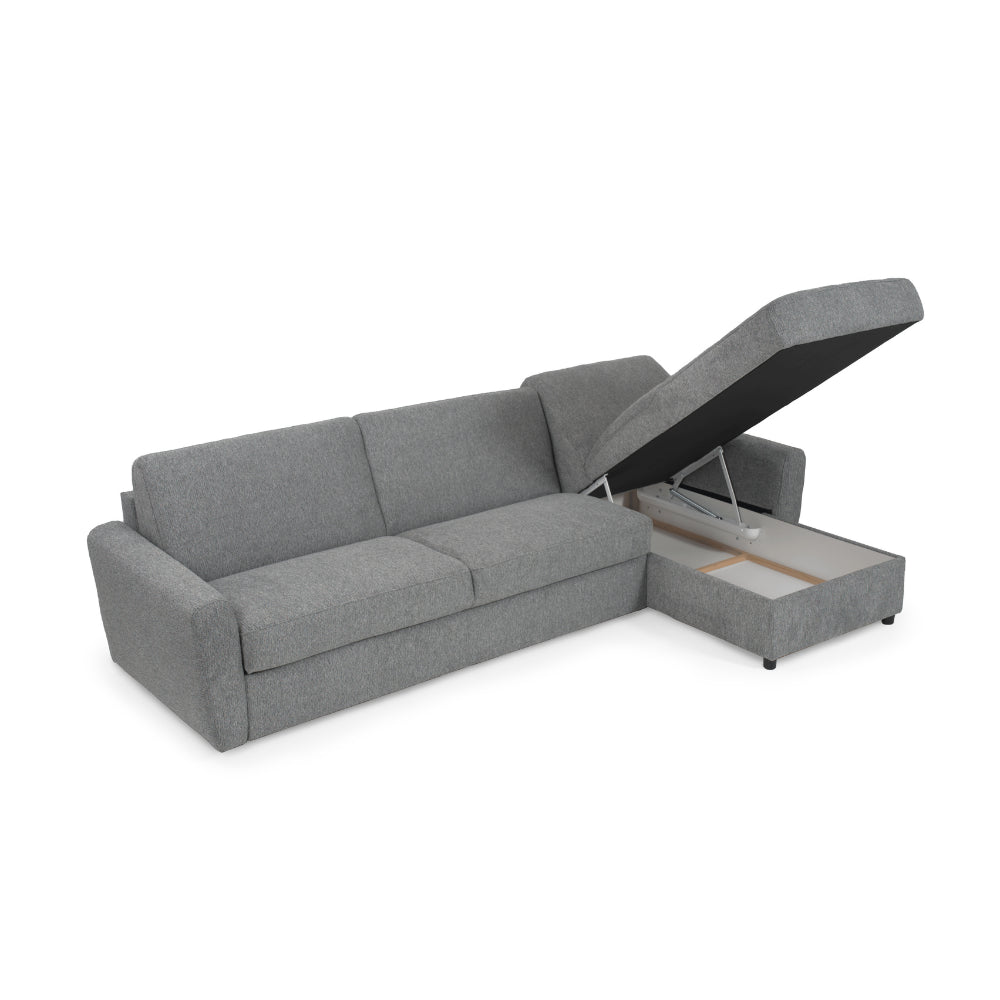 Narożnik DOLLY z funkcją spania codziennego stelaż włoski z materacem 120 cm i pojemnikiem na pościel prawostronny