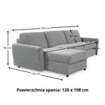 Narożnik DOLLY z funkcją spania codziennego stelaż włoski z materacem 120 cm i pojemnikiem na pościel prawostronny