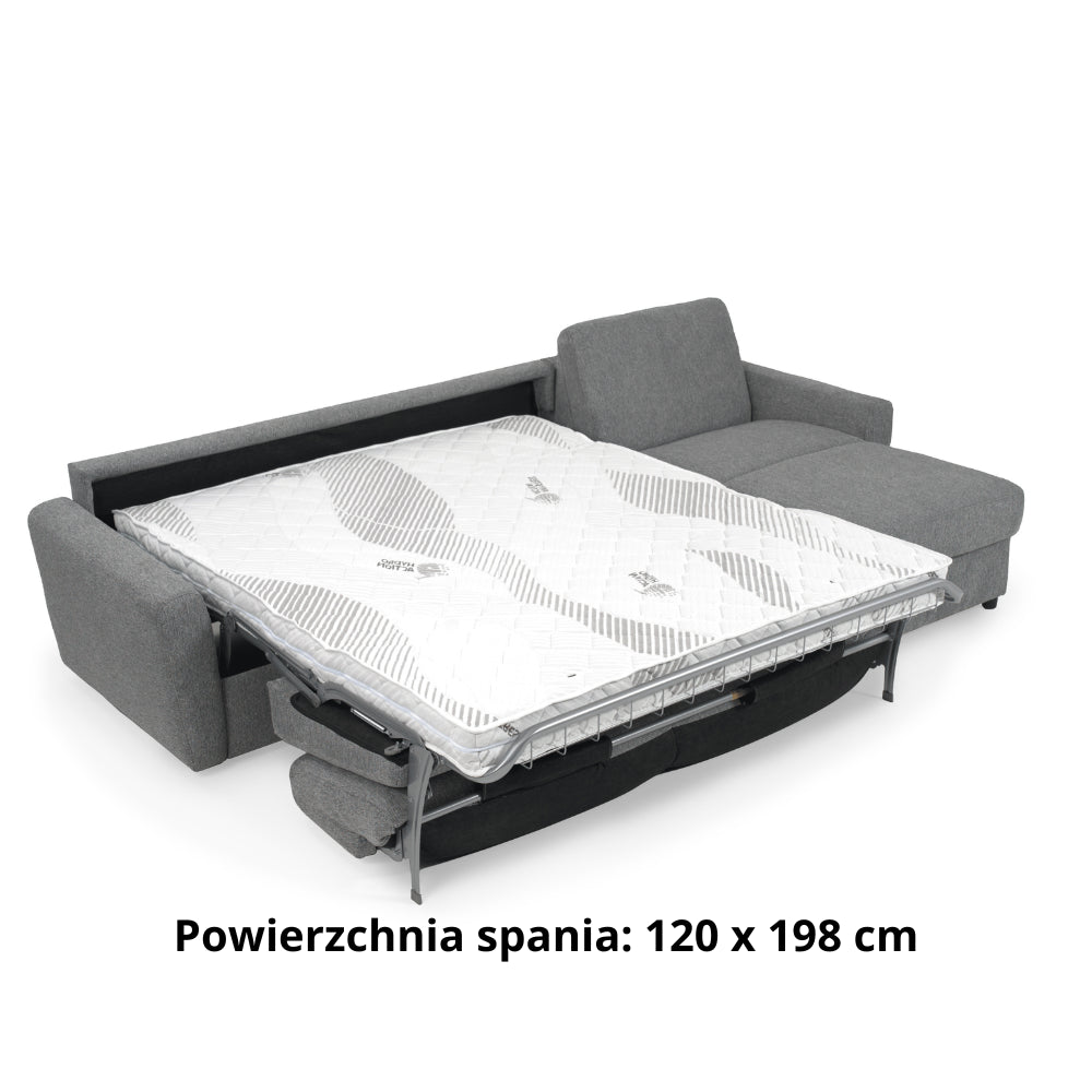 DOLLY corner sofa with daily sleeping function, Italian frame, 120 cm mattress and bedding container, right side