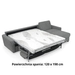DOLLY corner sofa with daily sleeping function, Italian frame, 120 cm mattress and bedding container, right side