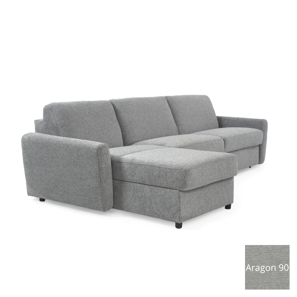 Narożnik DOLLY z funkcją spania codziennego stelaż włoski z materacem 120 cm i pojemnikiem na pościel lewostronny