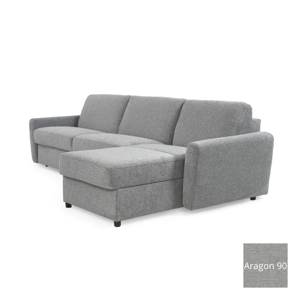 Narożnik DOLLY z funkcją spania codziennego stelaż włoski z materacem 120 cm i pojemnikiem na pościel prawostronny