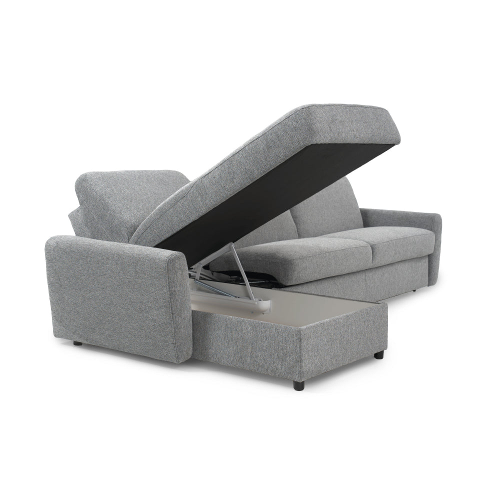 Narożnik DOLLY z funkcją spania codziennego stelaż włoski z materacem 120 cm i pojemnikiem na pościel lewostronny