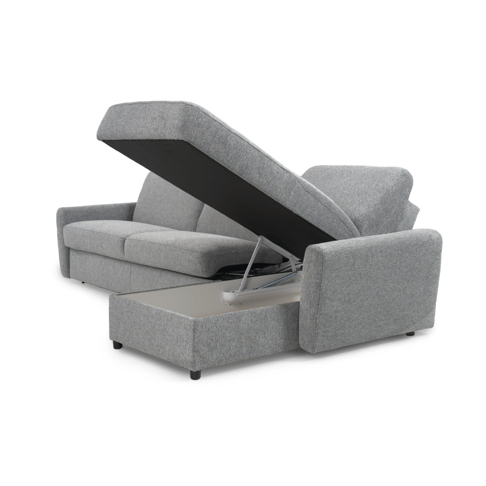 Narożnik DOLLY z funkcją spania codziennego stelaż włoski z materacem 120 cm i pojemnikiem na pościel prawostronny