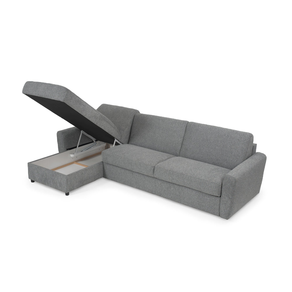 Narożnik DOLLY z funkcją spania codziennego stelaż włoski z materacem 120 cm i pojemnikiem na pościel lewostronny