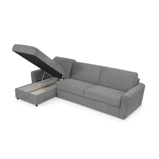 Narożnik DOLLY z funkcją spania codziennego stelaż włoski z materacem 120 cm i pojemnikiem na pościel lewostronny