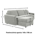 Narożnik DOLLY z funkcją spania codziennego stelaż włoski z materacem 140 cm i pojemnikiem na pościel lewostronny