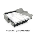 Narożnik DOLLY z funkcją spania codziennego stelaż włoski z materacem 140 cm i pojemnikiem na pościel prawostronny