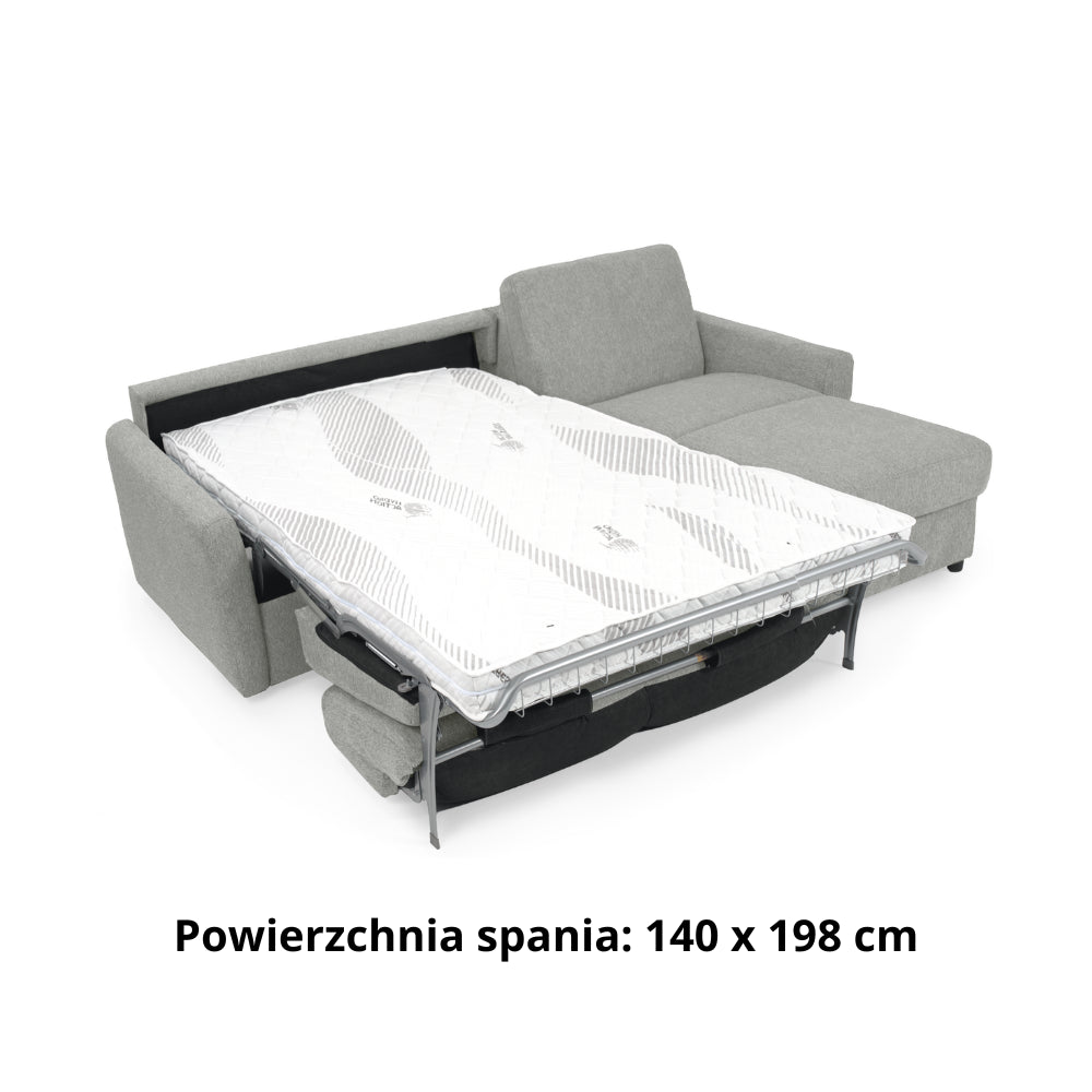 DOLLY corner sofa with daily sleeping function, Italian frame, 140 cm mattress and bedding container, right side