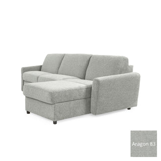 Narożnik DOLLY z funkcją spania codziennego stelaż włoski z materacem 140 cm i pojemnikiem na pościel prawostronny