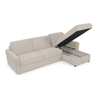 Narożnik DOLLY z funkcją spania codziennego stelaż włoski z materacem 160 cm i pojemnikiem na pościel prawostronny