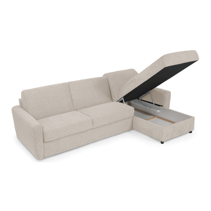 Narożnik DOLLY z funkcją spania codziennego stelaż włoski z materacem 160 cm i pojemnikiem na pościel prawostronny