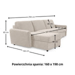 Narożnik DOLLY z funkcją spania codziennego stelaż włoski z materacem 160 cm i pojemnikiem na pościel prawostronny