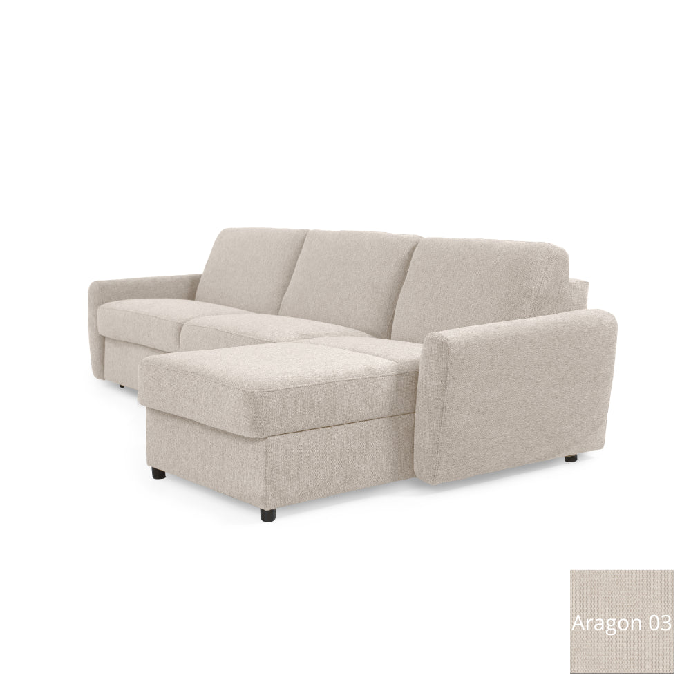 Narożnik DOLLY z funkcją spania codziennego stelaż włoski z materacem 160 cm i pojemnikiem na pościel prawostronny