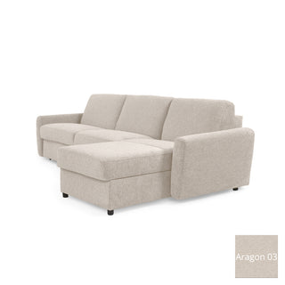 Narożnik DOLLY z funkcją spania codziennego stelaż włoski z materacem 160 cm i pojemnikiem na pościel prawostronny