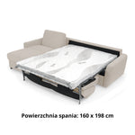 Narożnik DOLLY z funkcją spania codziennego stelaż włoski z materacem 160 cm i pojemnikiem na pościel lewostronny