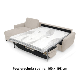 Narożnik DOLLY z funkcją spania codziennego stelaż włoski z materacem 160 cm i pojemnikiem na pościel lewostronny