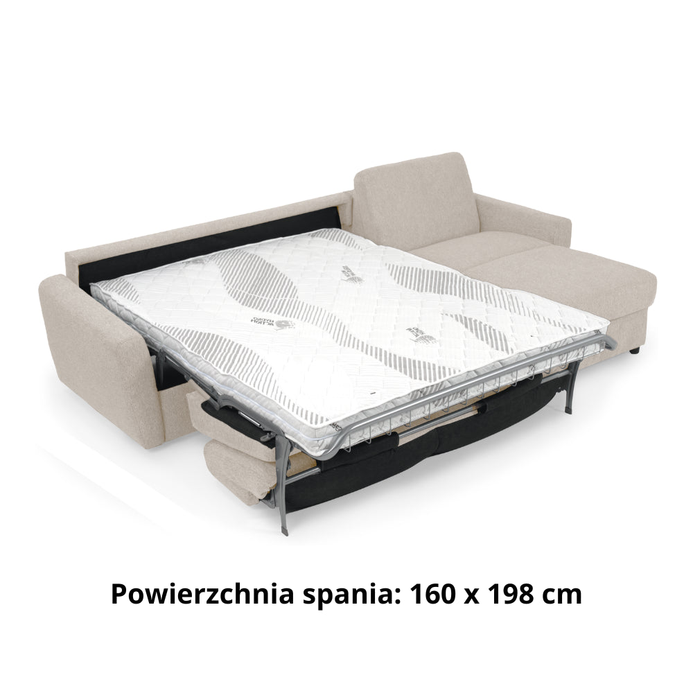 DOLLY corner sofa with daily sleeping function, Italian frame, 160 cm mattress and bedding container, right side