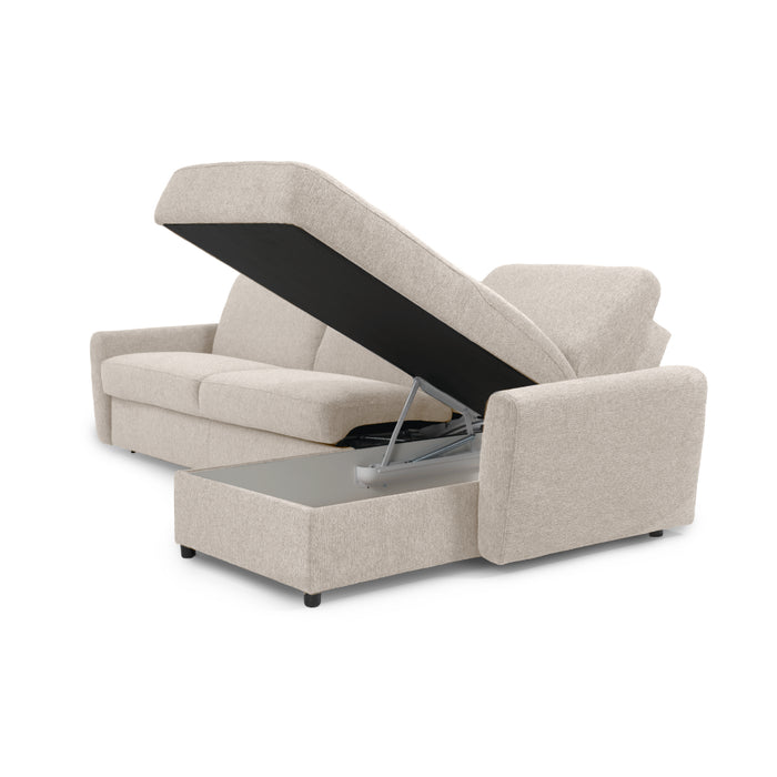 Narożnik DOLLY z funkcją spania codziennego stelaż włoski z materacem 160 cm i pojemnikiem na pościel prawostronny