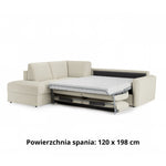 DOLLY corner sofa with ottoman, daily sleeping function, Italian frame with a 120 cm mattress and a bedding container