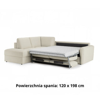 Narożnik DOLLY z otomaną funkcja spania codziennego stelaż włoski z materacem 120 cm i pojemnikiem na pościel