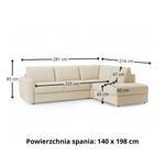 Narożnik DOLLY z otomaną funkcja spania codziennego stelaż włoski z materacem 140 cm i pojemnikiem na pościel