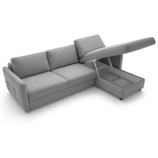 Narożnik EMA z funkcją spania codziennego stelaż włoski z materacem 140 cm i pojemnikiem na pościel