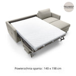Narożnik EMA z funkcją spania codziennego stelaż włoski z materacem 140 cm i pojemnikiem na pościel