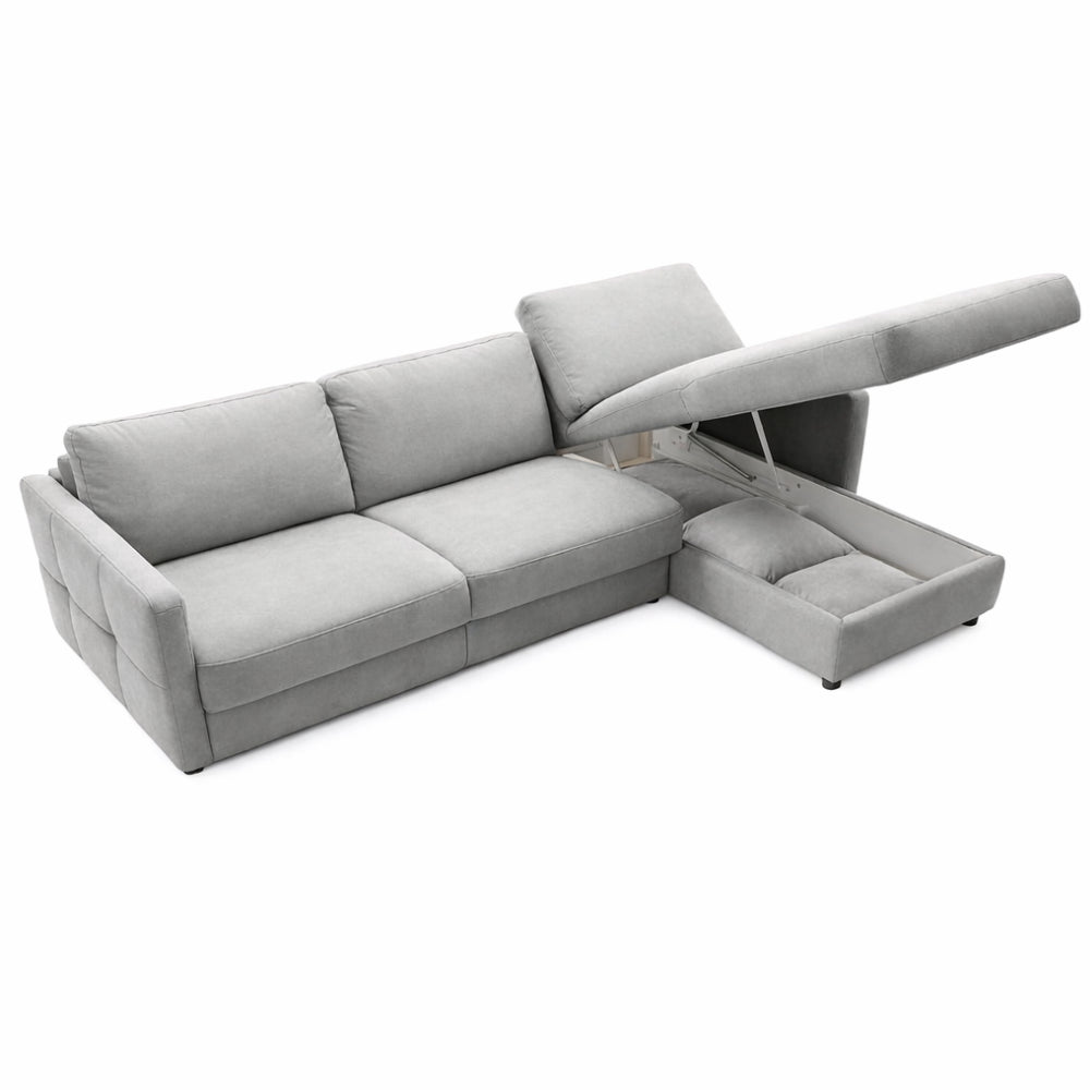 EMA corner sofa with daily sleeping function, Italian STANDARD frame with a 160 cm mattress and a bedding container