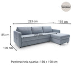 EMA corner sofa with daily sleeping function, Italian STANDARD frame with a 160 cm mattress and a bedding container