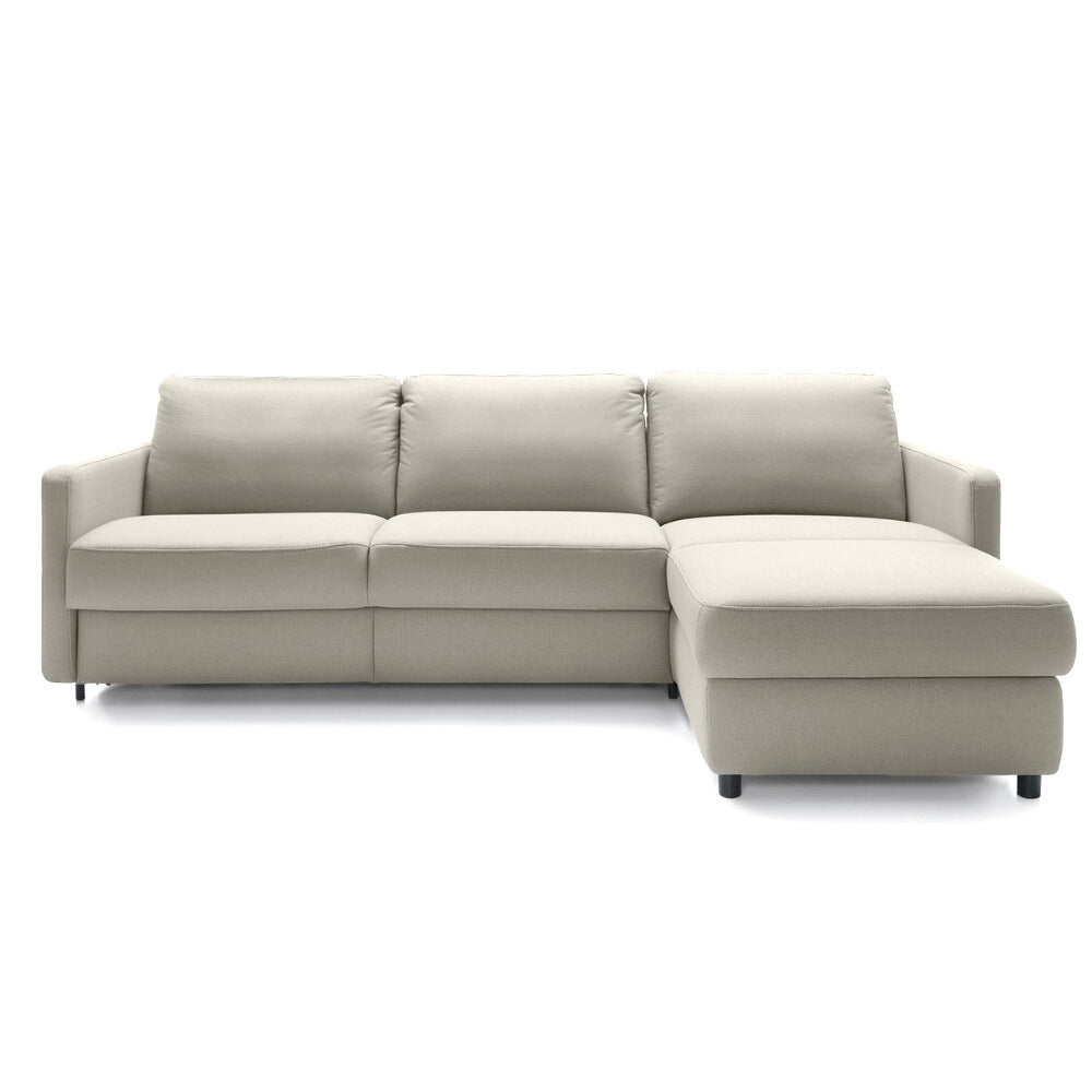 EMA corner sofa with daily sleeping function, Italian STANDARD frame with a 160 cm mattress and a bedding container