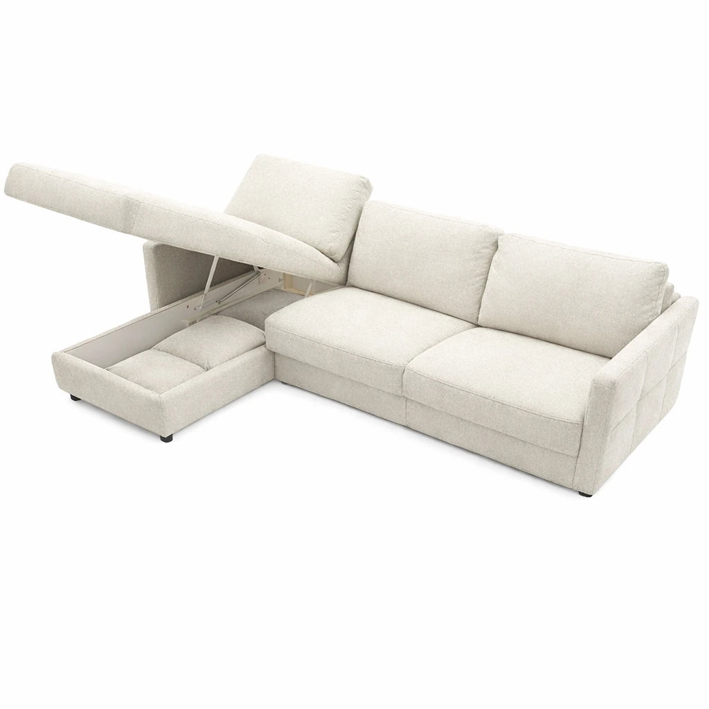 Narożnik EMA z funkcją spania codziennego stelaż włoski PRO z materacem 160cm i pojemnikiem na pościel