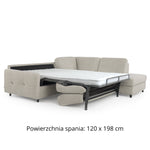 EMA corner sofa with ottoman, extendable Italian frame, 120 cm mattress and bedding container