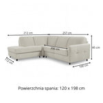 Narożnik EMA z otomaną rozkładany stelaż włoski z materacem 120 cm i pojemnikiem na pościel